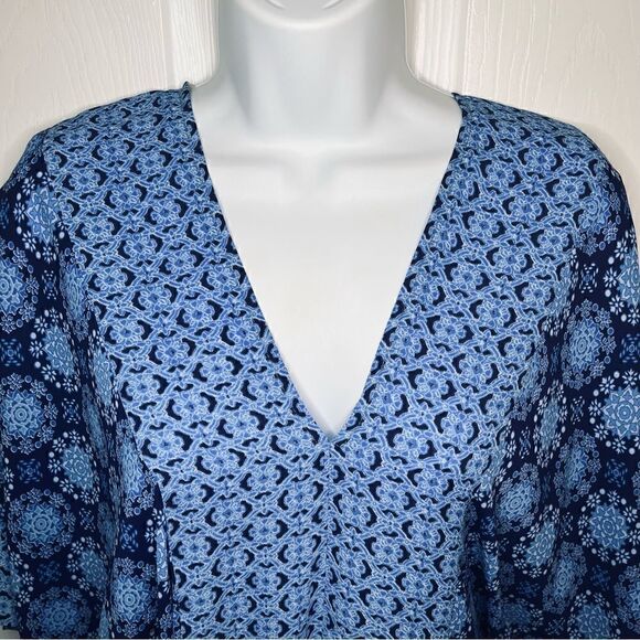 Miami Kaftan Style Mediterranean Print Top Flowy Blue M - Picture 3 of 9
